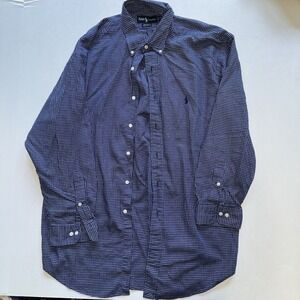 Polo Ralph Lauren Button Down Shirt Blue White Stripe Yarmouth Sz 17 32/33
